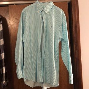 Southern Tide aqua blue and white striped shirt LG